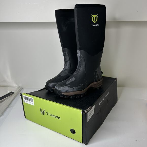 TIDEWE Rubber Neoprene Boots Men's 8 / Women's 9 Waterproof Sturdy Black - Picture 1 of 9